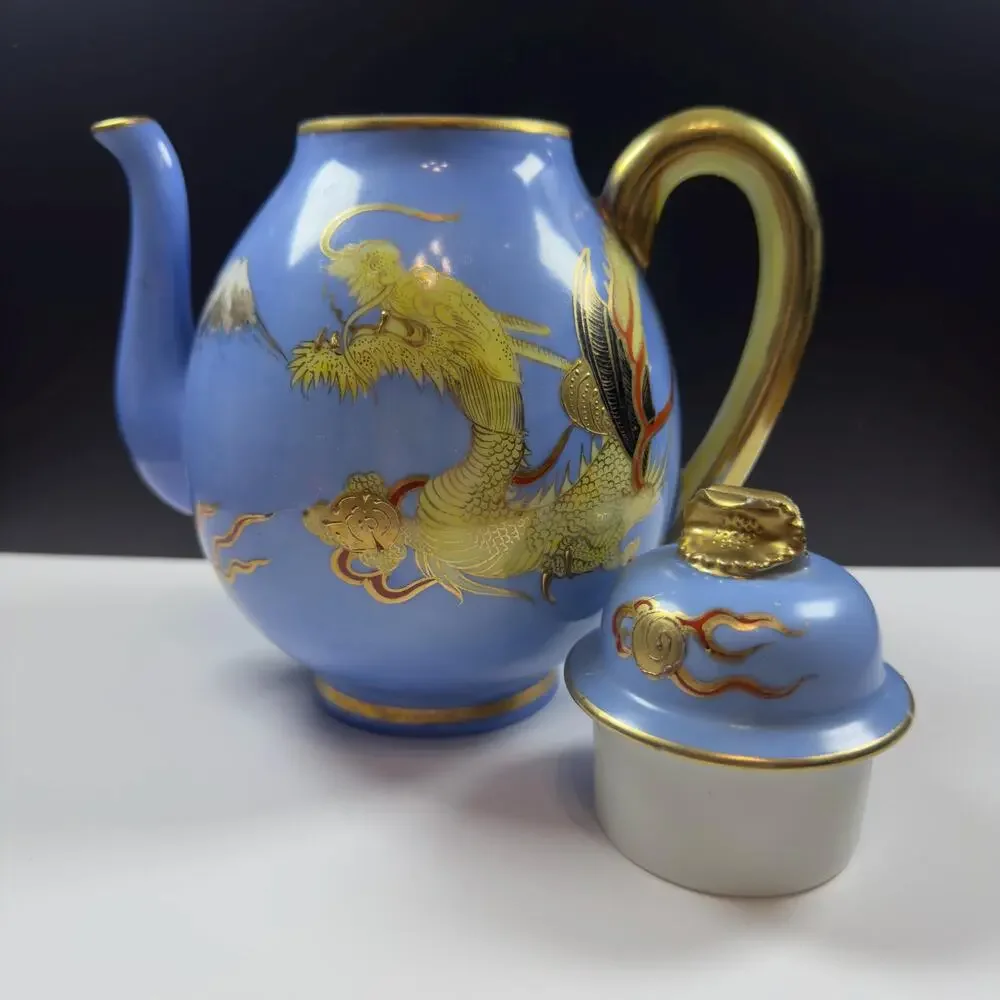 Vintage Japanese Dragonware Teapot - Blue Moriage Raised Dragon Porcelain